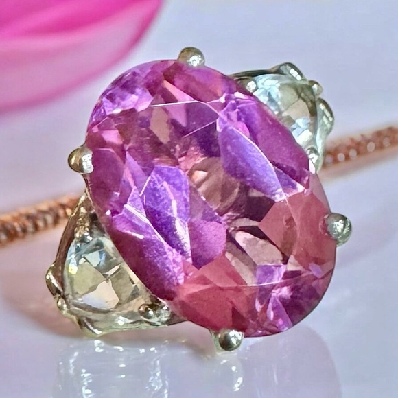 Genuine Rose Amethyst & Topaz Sterling Silver Ring (6.75)